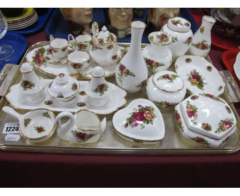 Royal Albert Old Country Roses, miniature tea for one on a tray, condiment set, trinket box:- One Tray.