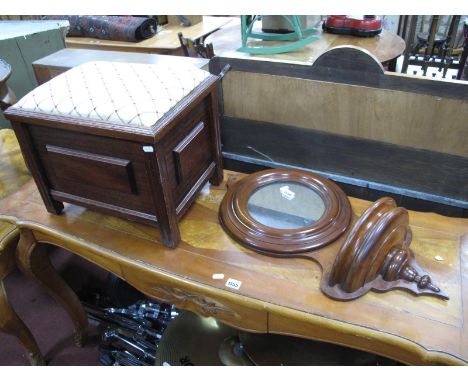A XIX Century Mahogany Framed Circular Wall Mirror, with demi lune shelf under, and a mahogany box. (2)