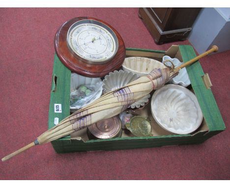 XIX Century and Later Pottery Jelly/Pie Moulds, barometer, umbrella:- One Box.