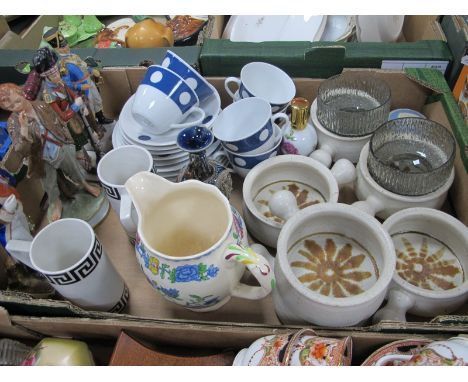 Four Ceramic Soldiers. Two Portmeirion 'Greek Key' mugs, six Elkesley soups, two Whitefriars glass bowls, Seltmann tea ware, 