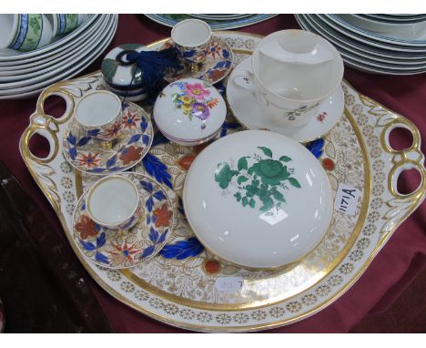 A Continental Breakfast Tray and Three Egg Cups, Augarten French and other ceramics.