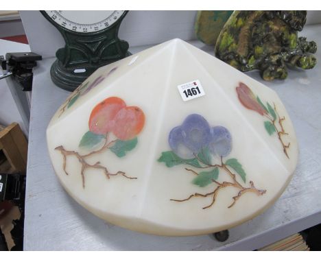An Opaque Glass Ceiling Light, circa 1920's, hand painted with fruit to the six facets.