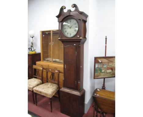 A Late XVIII Century Early XIX Century 30 Hour Oak Long Case Clock, 'Sam Hill Sheffield, The Hood', with a swan neck pediment