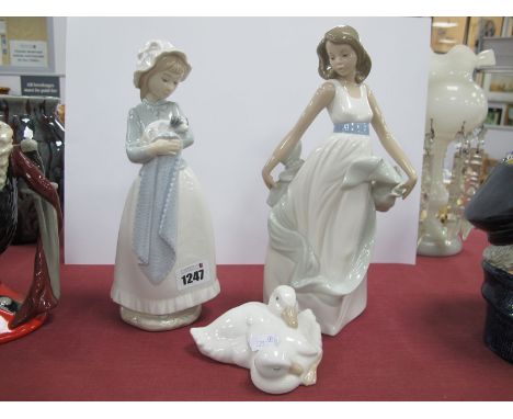 Nao Figurine of a Girl Cuddling Puppy, 25cm high, girl with flowing dress and geese group. (3)