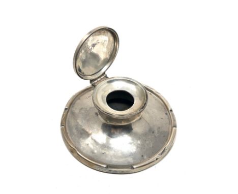 Antique silver inkwell measures approx 11.5cm dia birmingham silver hallmarks no glass ink liner 