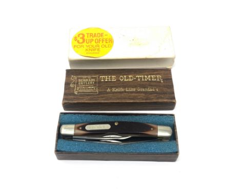 Vintage Boxed Schrade Old Timer two-Blade Pocket Knife, Model 330T, Measures Approximately 3 .3 Inches Closed &amp; 5 .8 Inch