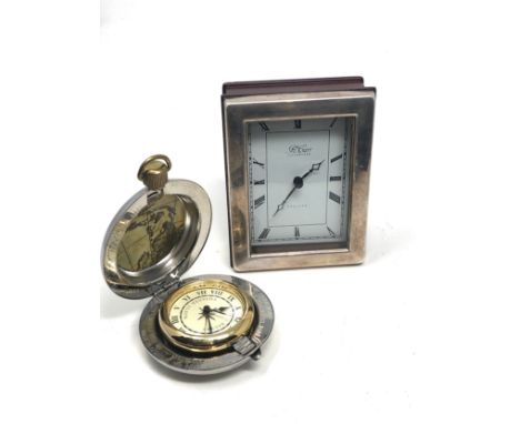 2 quartz desk clocks includes silver framed r.carr clock 