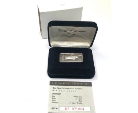 Boxed the new millennium group official 1oz 999.silver ingot with coa 