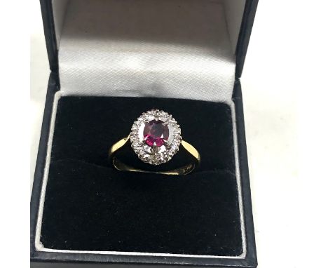18ct gold vintage ruby &amp; diamond halo dress ring (3.2g) 