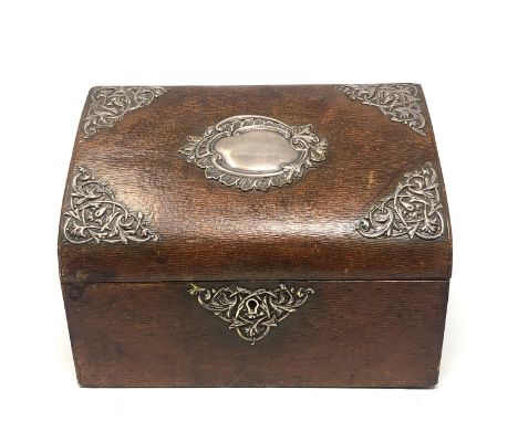 Antique leather silver mounted stationary box measures approx 24cm wide height 16.5cm 