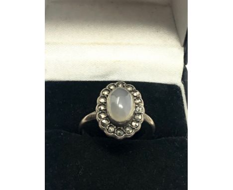 Vintage silver moonstone &amp; marcasite ring 