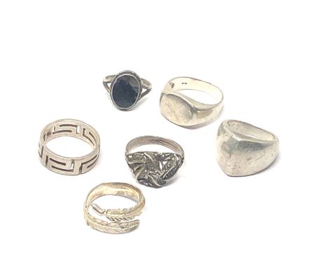 6 vintage silver rings inc blue john etc 