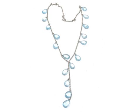 Silver blue stone drop necklace 