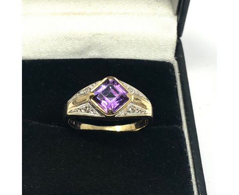 9ct gold diamond &amp; amethyst ring set with 0.15ct diamonds weight 2.9g 