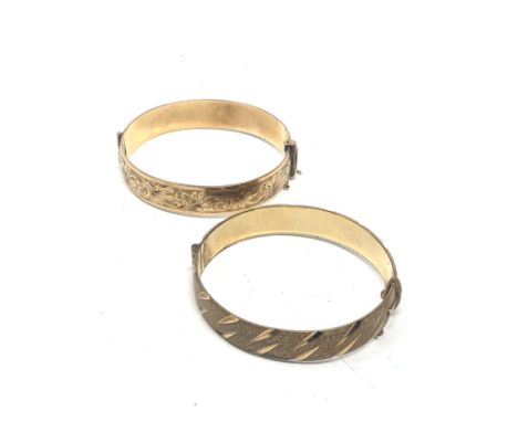 2 X Vintage 9ct Rolled Gold Bangles Including Etched And Floral Deisgns (62g) 