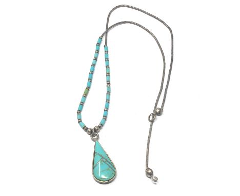 Vintage navajo style silver & turquoise  necklace 