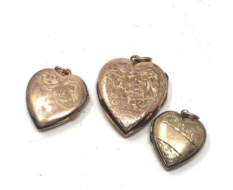 3 x 9ct back &amp; front gold vintage foliate heart lockets (12.2g) 