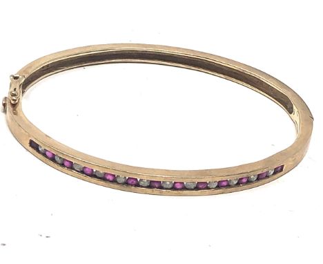 9ct gold ruby &amp; diamond channel setting bangle (15g) 