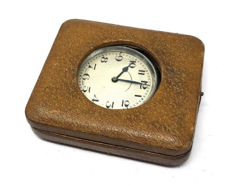 Vintage leather cased travel clock untested 