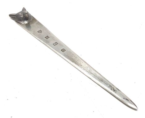 Vintage hallmarked silver Foxes head letter opener Birmingham silver hallmarks 