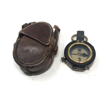 Vintage military compass in leather case stamped J.W.C.L 