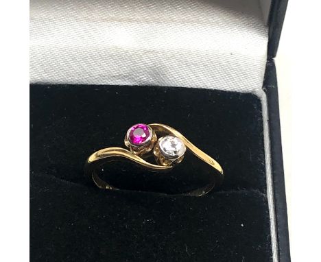 18ct gold ruby &amp; old cut diamond antique twist setting ring (2.5g) 