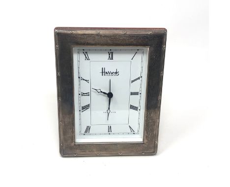Harrods hallmarked silver mantle / desk clock the clock is working 