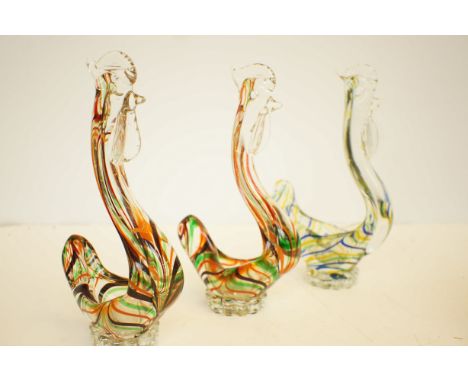 3x Art glass cockerels 