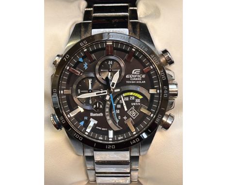 Casio edifice tough solar wristwatch with box, outer box & papers, currently ticking 