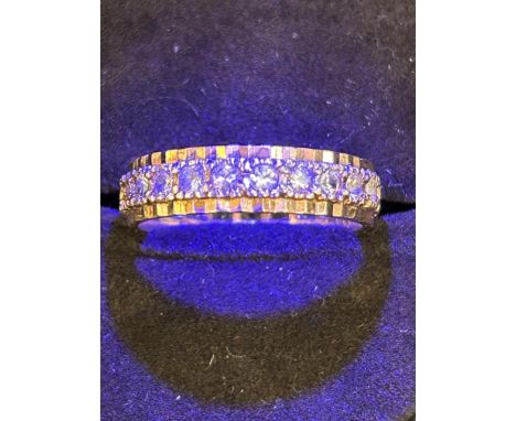 9ct Gold eternity ring set with white stones Weight 3.7g Size R 