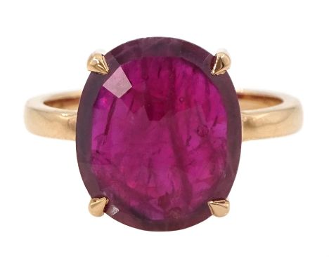 18ct rose gold single stone oval cut ruby ring, ruby approx 5.00 caratCondition Report:Approx 5gm, tested 18ct, size M-N