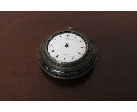 A Georgian double pair cased silver and tortoiseshell pocket watch for restoration, white enamel Turkish dial signed George P