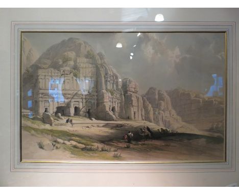 AFTER DAVID ROBERTS: A hand coloured print 'Petra' March 8th 1839 Jordanian treasure, 33cm x 52cm 