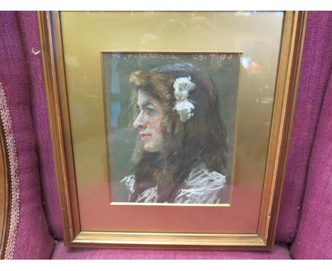 WILLIAM HATHERELL (1855-1928): Pastel on board depicting young maiden framed and glazed, 22 x 17cm