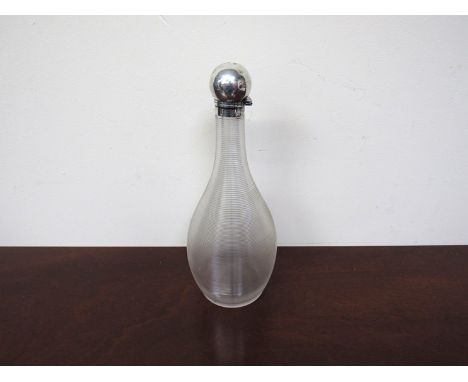 A ribbed glass decanter with silver knop a/f