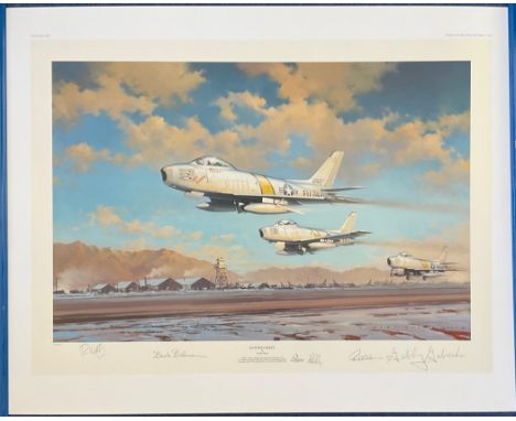 WW2 Artist Robert Watts Limited Edition 26/1000 32x24 colour Print Titled Hunting Party Multi Signed by Colonel ROBERT BALDWI