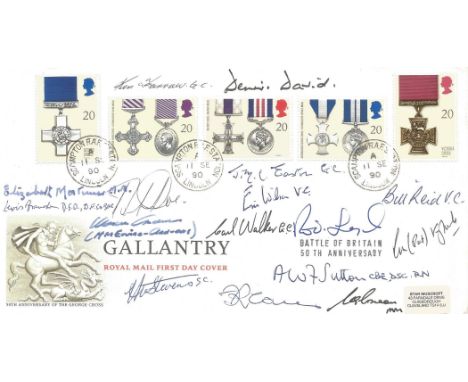 11 Se 90 Gallantry Full Set signed by 15 involved in WW11, VC, GC Holders Battle of Britain Ervine Andrews VC, B Reid VC, E W