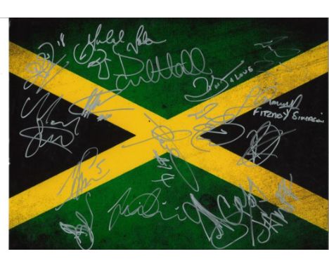 Football, Jamaica multi signed 16x12 colour football photo signed by Paul Hall, Rodolth Austin, Deon Burton, Marcus Gayle, Ja