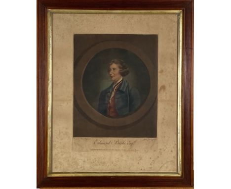 After Sir J. Reynolds  A coloured mezzotint "Edmund Burke Esq.," and three other Etchings and Engravings. (4) 