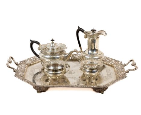 An important five piece Irish crested silver Tea and Coffee Service,&nbsp; decorated in the Celtic Revival design comprising 