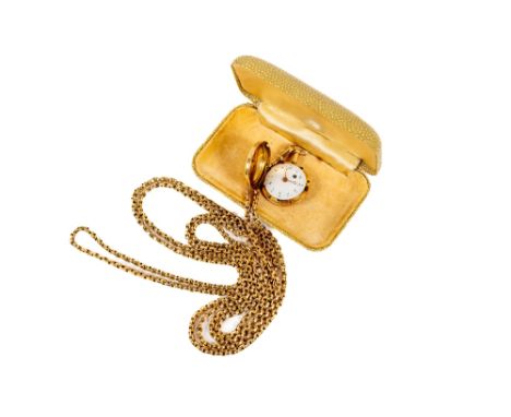An attractive Ladies 9ct gold link Chain Necklace, with enamel dial locket type watch, approx. 50 grams, hallmarked, approx. 