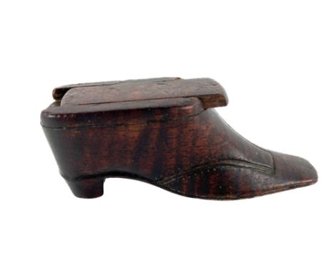 A rare Georgian period wooden Snuff Box, modelled as a shoe with sliding top compartment, approx. 9cms (3 1/2") long. (1) 