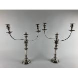 A very large pair of good quality two branch, three light plated Candelabra, decorated with shell