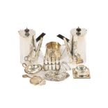Silver & Plateware: A pair of plated Argyles, of hexagonal form and matching Sugar Bowl, together