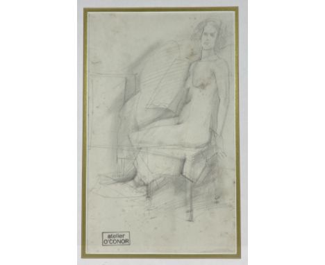 Roderic O'Conor (1860-1940) "Life Study," pencil drawing, sketch of a Nude Lady seated, approx. 33cms x 23cms (13" x 9"), sta
