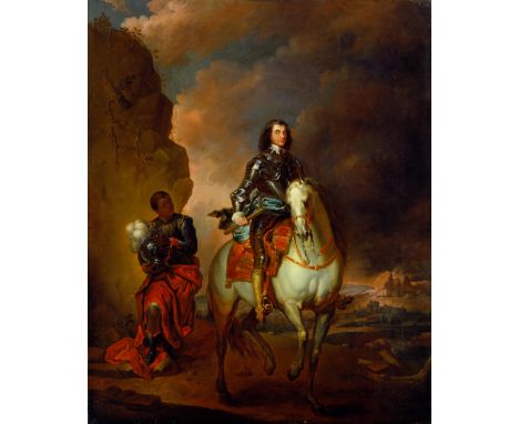 Thomas Wyck (1616-1677)  Portrait of Oliver Cromwell on Horseback, with Moorish Attendant  c 1655O.O.C., 87cms x 69cms (34" x