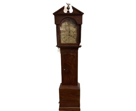 An Irish late Georgian Provincial inlaid mahogany Longcase Clock,&nbsp;by John Martin, Kilkenny, with divided pediment above 