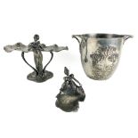 A good Art Nouveau pewter Champagne Bucket, with two handles and decorated with flowers in relief,