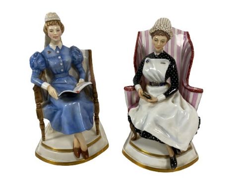 A good pair of Royal Worcester porcelain Figures, modelled as sisters of the Nightingale Training School, St. Thomas Hospital