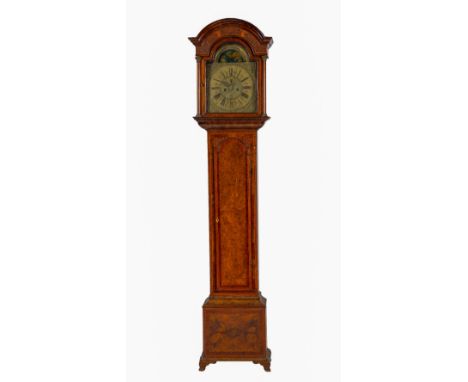 An important and fine quality Irish&nbsp;inlaid walnut Longcase Clock,&nbsp;the hood with arch top over a break arch brass di